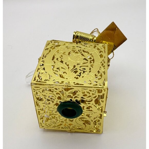 Cardinal Bird on Present Christmas Tree Ornament Light Up Gold Tone Ornate Gift - Picture 2 of 7